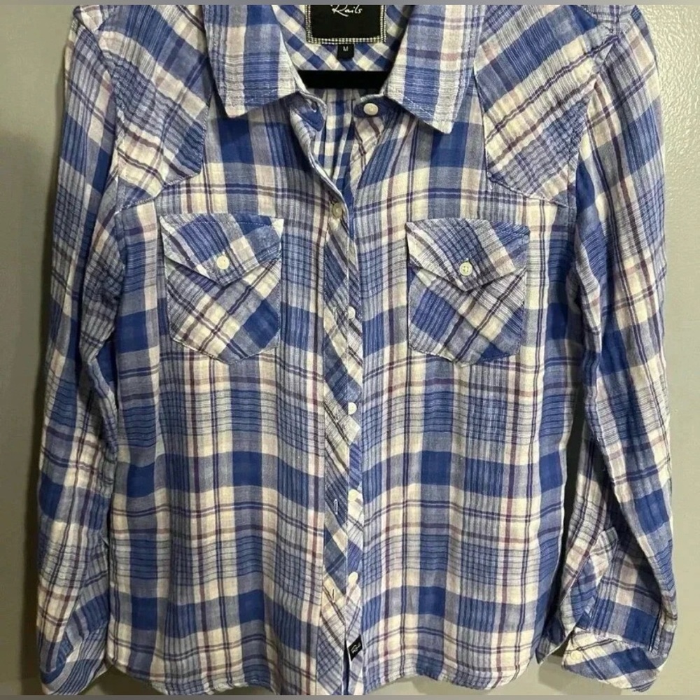 Rails Blue and White Plaid Button Down Shirt